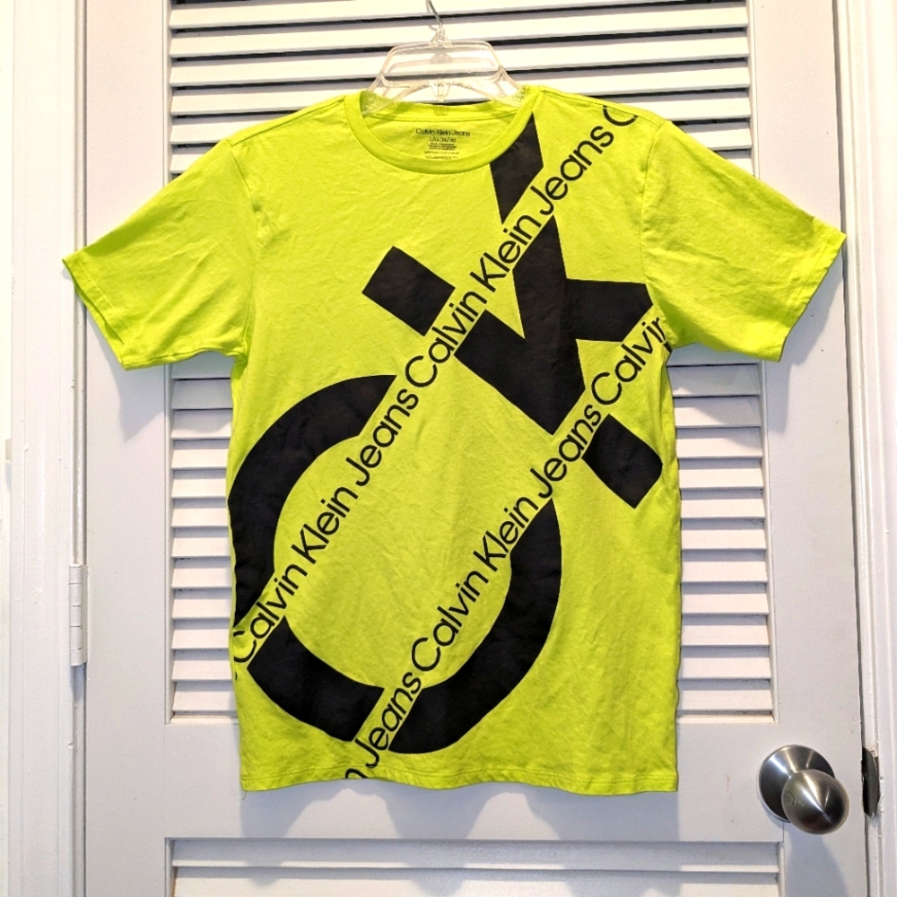 Calvin Klein Big Boys Crew Neck T Shirt Large 14/16 Neon Green Preppy Spring